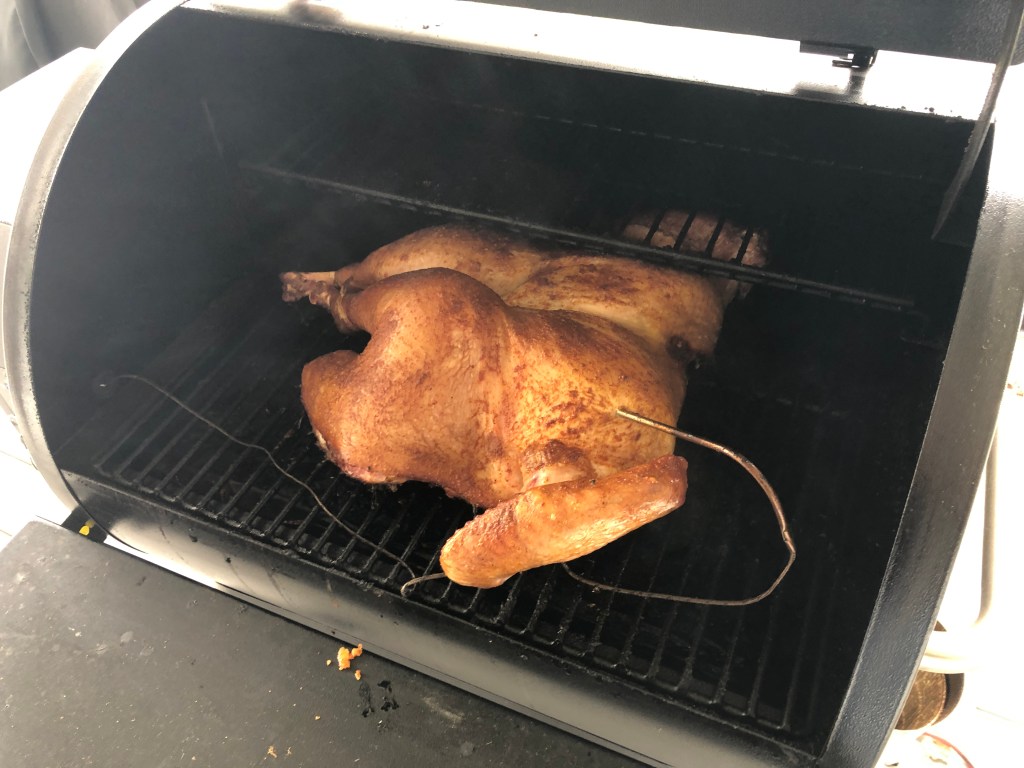 Maple Brined Turkey Cooking on the Traeger Renegade Pro