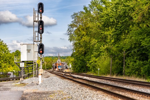 P029 Capitol Limited passing Point of Rocks Station in Maryland